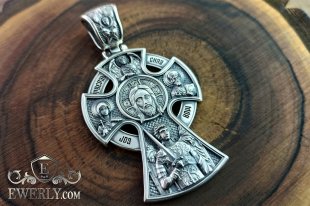 Men's silver cross 40 grams with holy images, фото